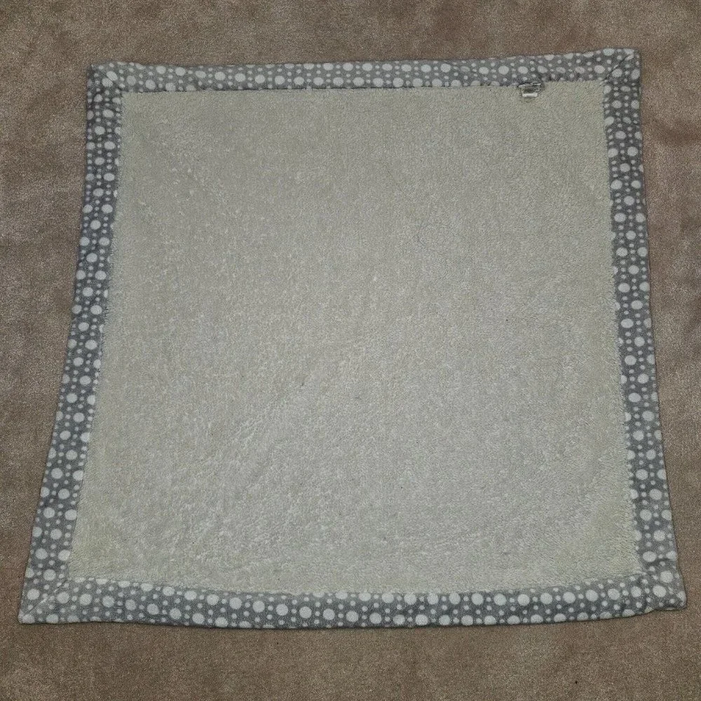 Chick Pea Ribbed Blue Elephant Fleece Baby Blanket Gray White Polka Dot Trim